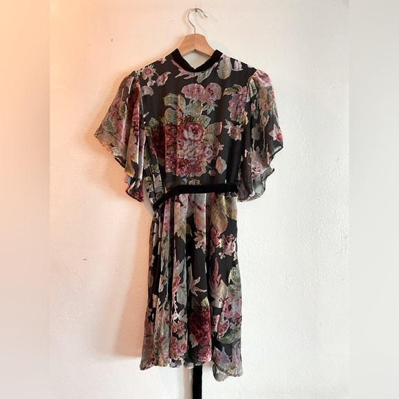 ❄️Winter 50% Sale! Zara Velvet Burnout Devore Mini Dress w/ Waist and Neck Tie - Picture 4 of 5